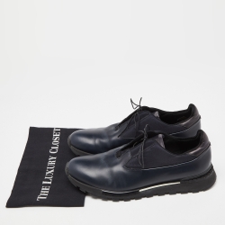 Berluti Blue Leather and Fabric Lace Up Oxfords Size 43.5