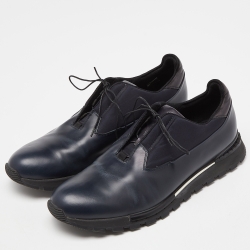 Berluti Blue Leather and Fabric Lace Up Oxfords Size 43.5