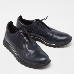 Berluti Blue Leather and Fabric Lace Up Oxfords Size 43.5