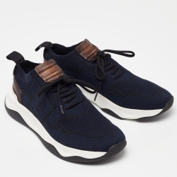 Pre Owned Berluti Blue Knit Fabric and Leather Shadow Sneakers Size 41
