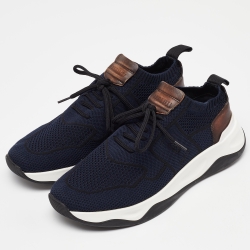 Pre Owned Berluti Blue Knit Fabric and Leather Shadow Sneakers Size 41