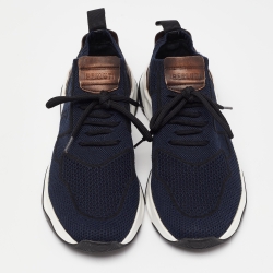 Pre Owned Berluti Blue Knit Fabric and Leather Shadow Sneakers Size 41
