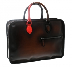 Pre Owned Berluti Dark Brown Ombre Leather Un Jour Venezia Briefcase