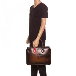 Pre Owned Berluti Dark Brown Ombre Leather Un Jour Venezia Briefcase
