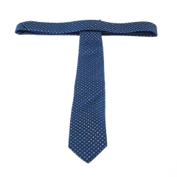 Pre Owned Boss By Hugo Boss Blue Geometric Patterned Jacquard Silk Tie 