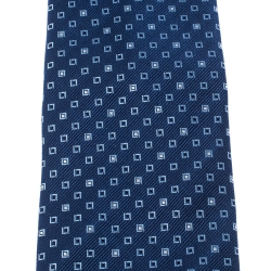 Pre Owned Boss By Hugo Boss Blue Geometric Patterned Jacquard Silk Tie 