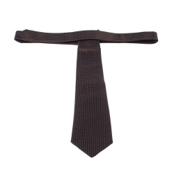Pre Owned Boss Selection by Hugo Boss Brown Geometric Patterned Silk Tie 