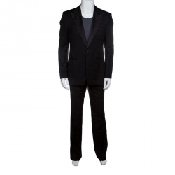 Pre Owned Boss by Hugo Boss Black Wool Satin Trim Detail Cary/Grant Suit L