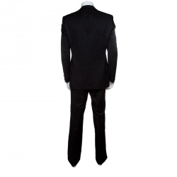 Pre Owned Boss by Hugo Boss Black Wool Satin Trim Detail Cary/Grant Suit L
