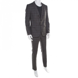Boss by Hugo Boss Grey Plaid Checked Wool Novan/Ben Slim Fit Suit L