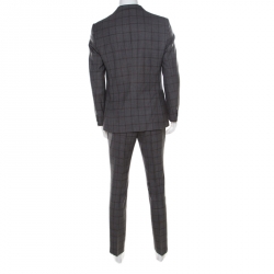 Boss by Hugo Boss Grey Plaid Checked Wool Novan/Ben Slim Fit Suit L