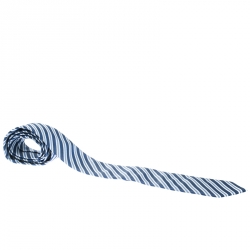 Pre Owned Boss By Hugo Boss Blue Diagonal Striped Silk Tie