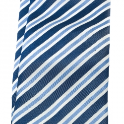 مملوكة مسبقًا ربطة عنق بوس باي هوغو بوس حرير بخطوط مائلة زرقاء 