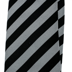 Pre Owned Boss by Hugo Boss Grey and Black Diagonal Striped Silk Tie