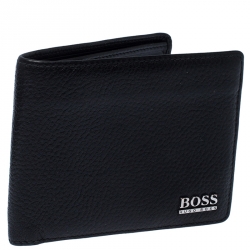Pre Owned Boss By Hugo Boss Black Leather Bifold Wallet