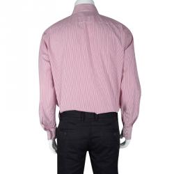 Pre Owned Boss by Hugo Boss Red and White Striped Cotton Regular Fit Shirt 3XL