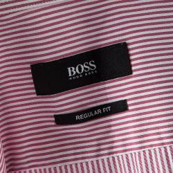 Pre Owned Boss by Hugo Boss Red and White Striped Cotton Regular Fit Shirt 3XL