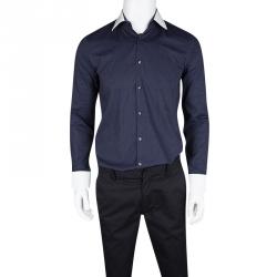 Pre Owned Boss By Hugo Boss Navy Blue Dotted Long Sleeve Slim Fit Jonnes Shirt S