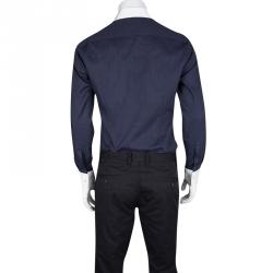 Pre Owned Boss By Hugo Boss Navy Blue Dotted Long Sleeve Slim Fit Jonnes Shirt S