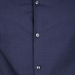 Pre Owned Boss By Hugo Boss Navy Blue Dotted Long Sleeve Slim Fit Jonnes Shirt S