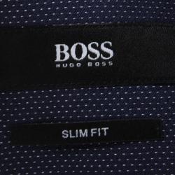 Pre Owned Boss By Hugo Boss Navy Blue Dotted Long Sleeve Slim Fit Jonnes Shirt S