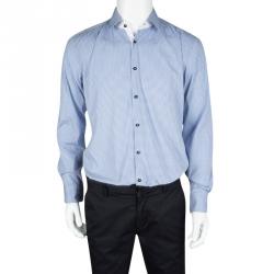 مملوكة مسبقًا قميص بوس باي هوغو بوس جوري سليم فيت قطن سترتش كاروهات أزرق وأبيض L