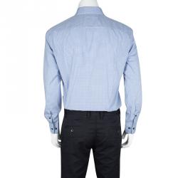 مملوكة مسبقًا قميص بوس باي هوغو بوس جوري سليم فيت قطن سترتش كاروهات أزرق وأبيض L