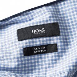 مملوكة مسبقًا قميص بوس باي هوغو بوس جوري سليم فيت قطن سترتش كاروهات أزرق وأبيض L