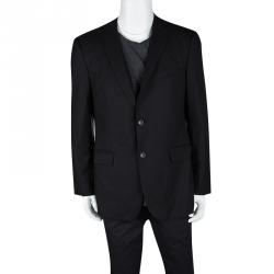 Pre Owned جاكيت بليزر بوس ياي هوغو بوس صوف أسود مقلم تصميم مفصل بزرين XXL