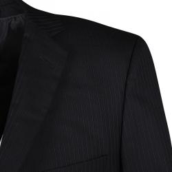 Pre Owned جاكيت بليزر بوس ياي هوغو بوس صوف أسود مقلم ت صميم مفصل بزرين XXL