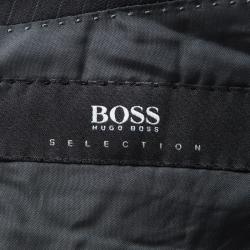 Pre Owned جاكيت بليزر بوس ياي هوغو بوس صوف أسود مقلم تصميم مفصل بزرين XXL