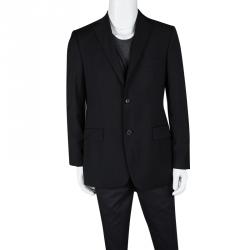 Pre Owned Boss by Hugo Boss Black Wool Regular Fit Two Button Blazer M