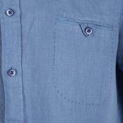 Pre Owned قميص بوس أورنج باي هوغو بوس أزرار أمامية أكمام قصيرة كتان أزرق XL