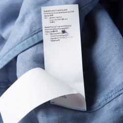 Pre Owned قميص بوس أورنج باي هوغو بوس أزرار أمامية أكمام قصيرة كتان أزرق XL