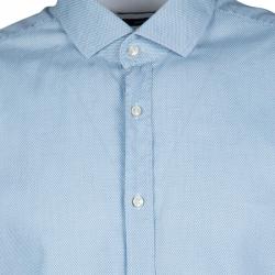 Pre Owned قميص بوس باي هوغو بوس مكسم أكمام طويلة جاكارد قطن نمط أزرق XXL