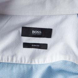 Pre Owned قميص بوس باي هوغو بوس مكسم أكمام طويلة جاكارد قطن نمط أزرق XXL