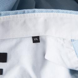 Pre Owned قميص بوس باي هوغو بوس مكسم أكمام طويلة جاكارد قطن نمط أزرق XXL