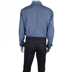 مملوكة مسبقًا Boss By Hugo Boss Blue Cotton Long Sleeve Button Front Slim Fit Shirt XL