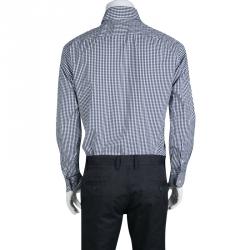 Pre Owned Boss By Hugo Boss Navy Blue and White Checked Cotton Gerald Shirt L