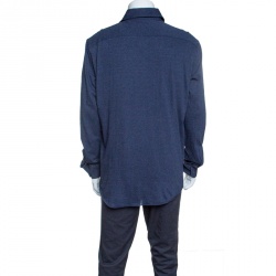 Pre Owned قميص بوس باي هوغو بوس أزرار أمامية أكمام طويلة جيرسيه ملانغ أزرق XXL