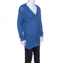 Boss By Hugo Boss Blue Silk Knit Ribbed Trim Slim Fit Lipani Sweater XXL