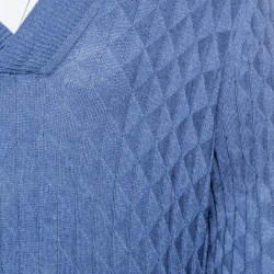 Boss By Hugo Boss Blue Silk Knit Ribbed Trim Slim Fit Lipani Sweater XXL