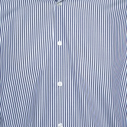 Pre Owned قميص بوس باي هوغو بوس غيرالد أكما مطويلة قطن مخطط أبيض وكحلي XL