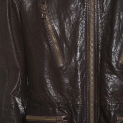 Pre Owned Boss Orange By Hugo Boss Brown Leather Hooded Zip Front Thermore Jacket L