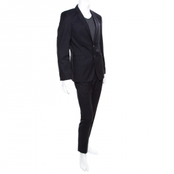 Boss By Hugo Boss Navy Blue Self Checked Wool Tailored Suit M