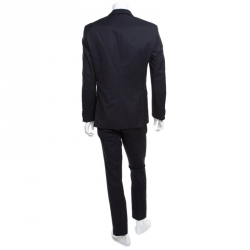 Boss By Hugo Boss Navy Blue Self Checked Wool Tailored Suit M