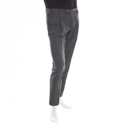 Pre Owned Boss By Hugo Boss Navy Blue Checked Wool Shark4 Trousers S