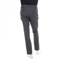 Pre Owned Boss By Hugo Boss Navy Blue Checked Wool Shark4 Trousers S