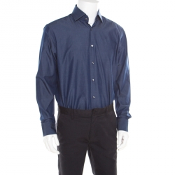 Pre Owned Boss By Hugo Boss Indigo Chambray Long Sleeve Regular Fit Shirt XL