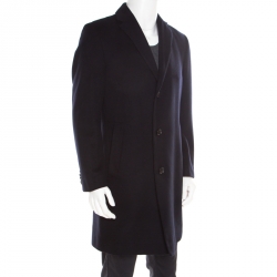 Boss by Hugo Boss Navy Blue Felted Wool and Cashmere Stratus Overcoat M Boss By Hugo Boss TLC